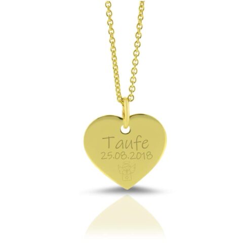 333/- Gold Kette – Taufschmuck Herz mit Gravur aus Gelbgold