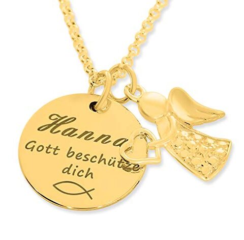 Namenskette aus 333 Gold mit Gravur – Taufkette mit Engel, personalisiert für Mädchen