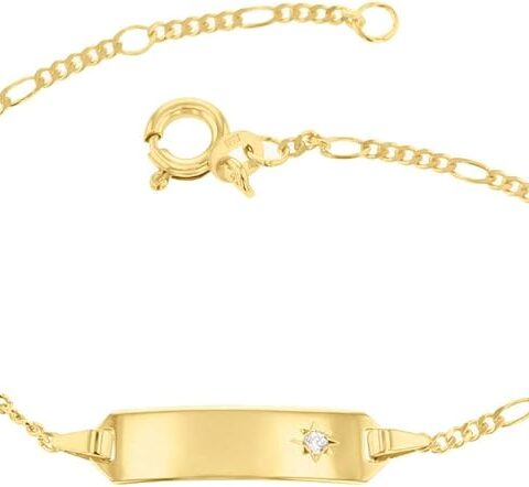 JC Schmuck Baby ID-Armband aus 585 Gold – Kinder Goldarmband mit Gravur und Zirkonia-Stein