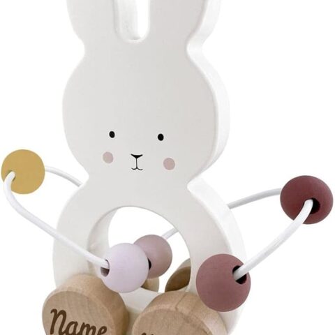 Elefantasie Spielzeug Hase mit Abakus aus Holz – personalisierbar mit Name und Datum